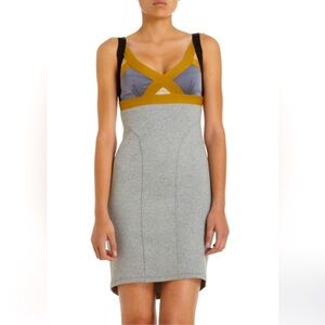 VPL Gray and Gold Knit Insertion Dress with Elastic Ribbed Straps Size 0